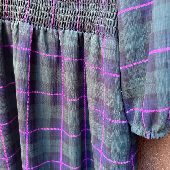 J. Crew Dress Plaid Holiday Women’s Large Chiffon Elastic Waist - Picture 2 of 4